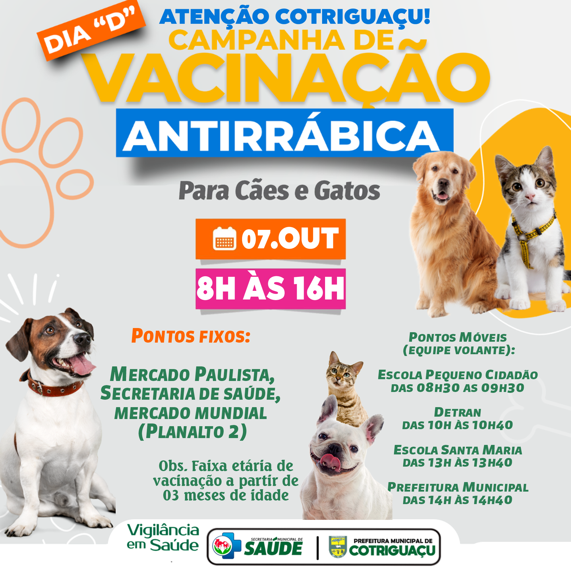 Sábado é o Dia D da Vacinação Antirrábica em Cotriguaçu