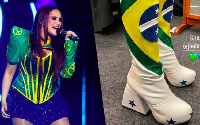 Em último show no Brasil, Dulce María usa bota dada por Joelma