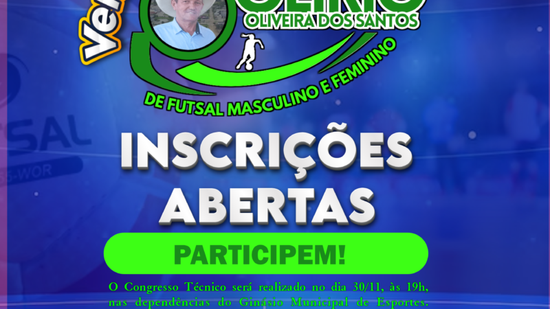 Inscrições Abertas para a Taça Olirio de Oliveira de Futsal