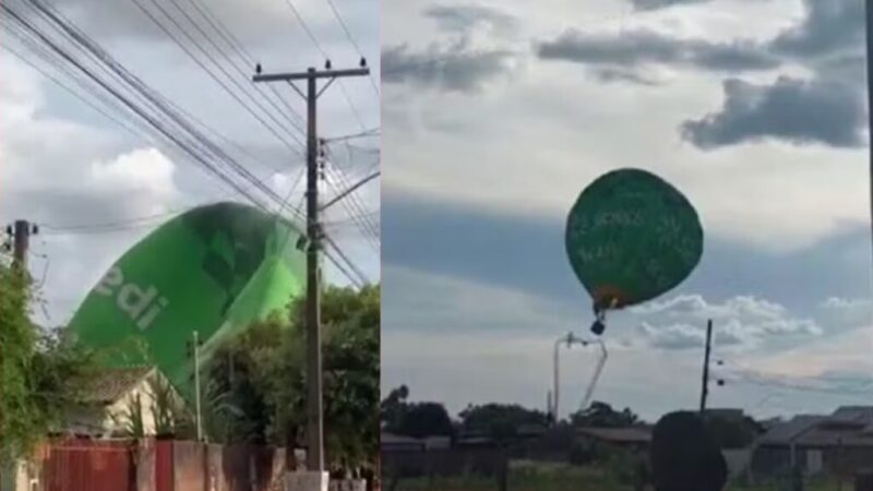 Balão com Papai Noel atinge rede elétrica, cai no telhado de casa e duas pessoas ficam feridas em Brasnorte