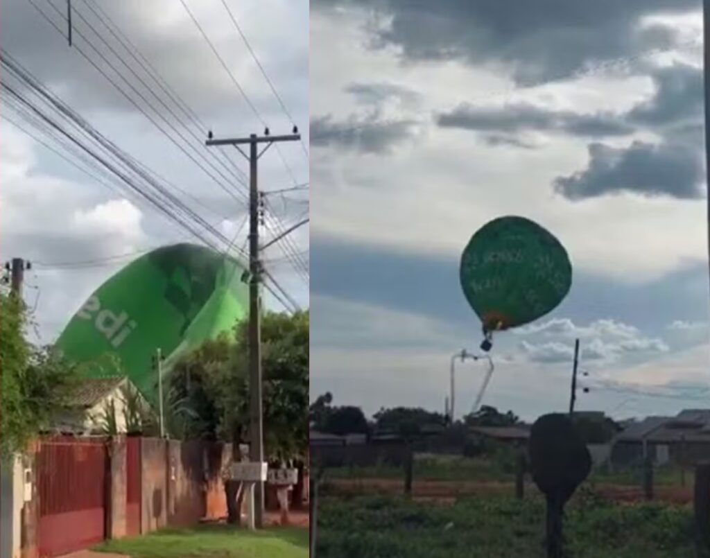 Balão com Papai Noel atinge rede elétrica, cai no telhado de casa e duas pessoas ficam feridas em Brasnorte