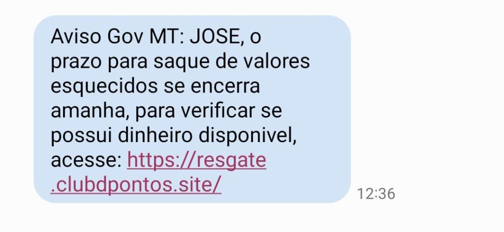 Governo de MT alerta para golpe através de SMS sobre resgate de dinheiro