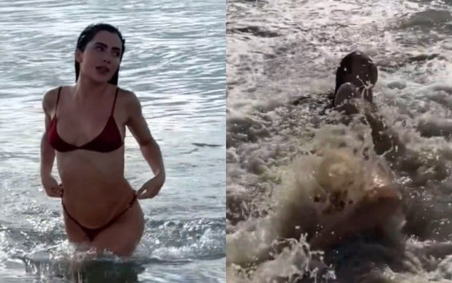 Jade Picon leva ‘caldo’ no mar ao sensualizar para vídeo; veja