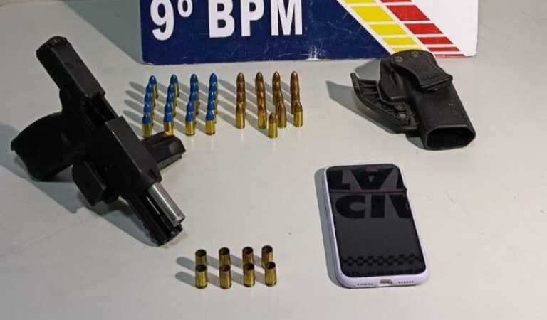 Homem é preso pela Polícia Militar com pistola e 37 munições ilegais