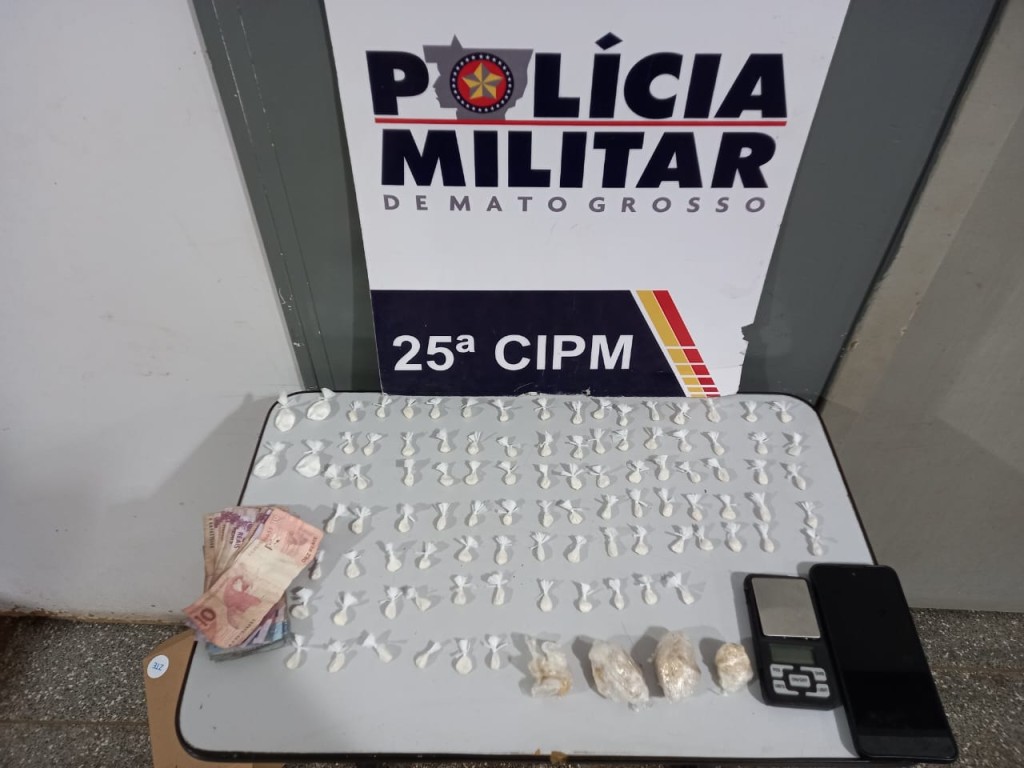 Polícia Militar apreende 103 porções de pasta base e prende suspeito por tráfico de drogas