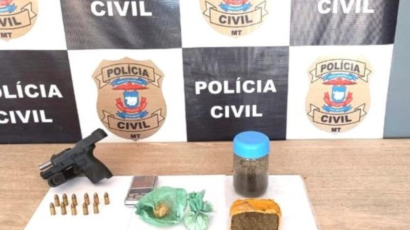 Traficante é preso pela Polícia Civil com drogas e arma furtada de CAC em Cotriguaçu