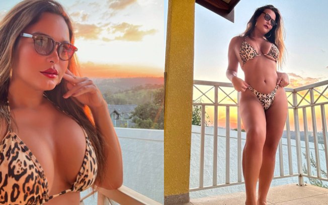 Geisy Arruda aposta em biquíni de oncinha após Carnaval; fotos